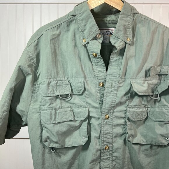 Bimini Bay Men's Green Short Sleeve Vented Fishing Multi-Pocket Shirt Button Up - Picture 1 of 10